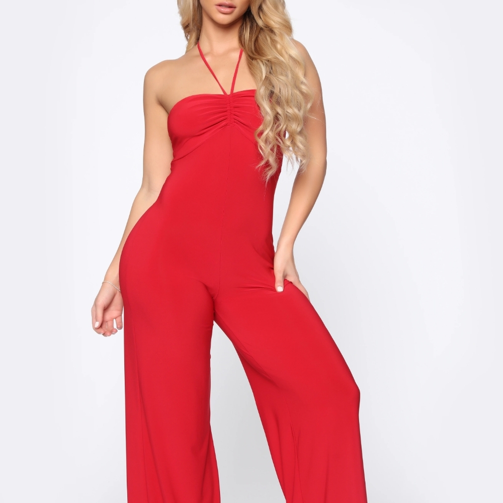 Weekend In Miami Halter Jumpsuit - Red - Picture 3 of 5
